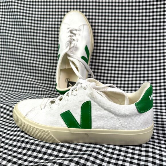 Veja Canvas Sneakers in White and Green - Picture 1 of 6